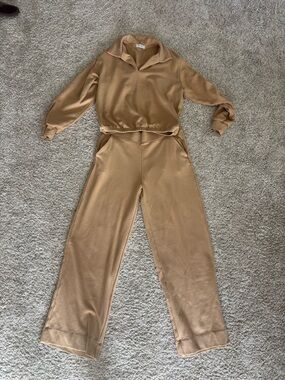 AYR Casual Camel Wide-Leg Jumpsuit Set